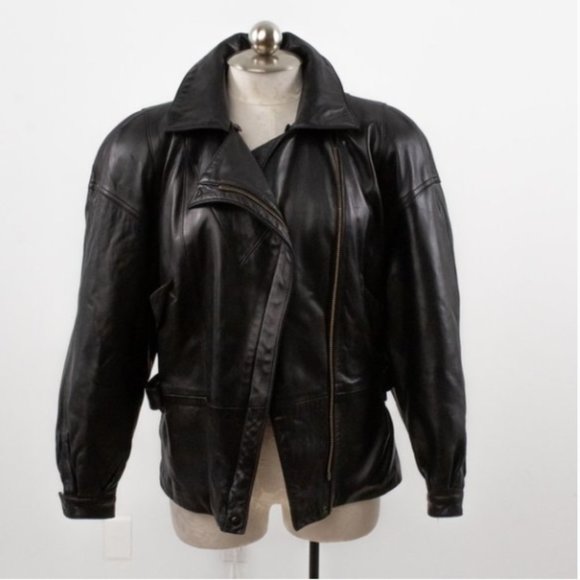 Vintage 80s Black Leather Jacket M Footballer Short Blazer Coat - Picture 9 of 14